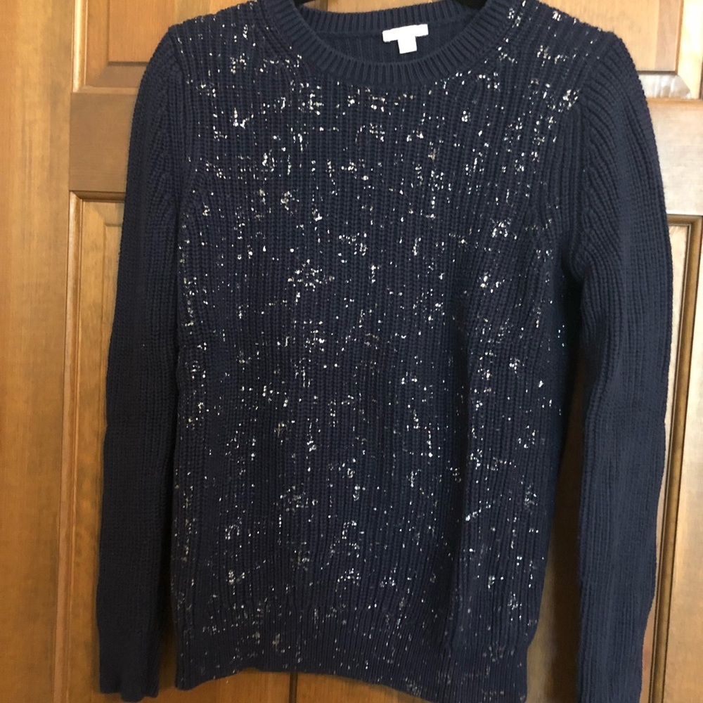 Warm go to blue with silver sparkle sweater.